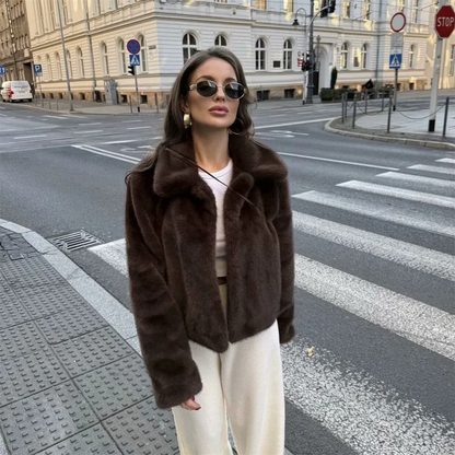PB&ZA2024 Winter New Women's Clothing Style Versatile Collar Long Sleeve Artificial Fur Effect Short Coat