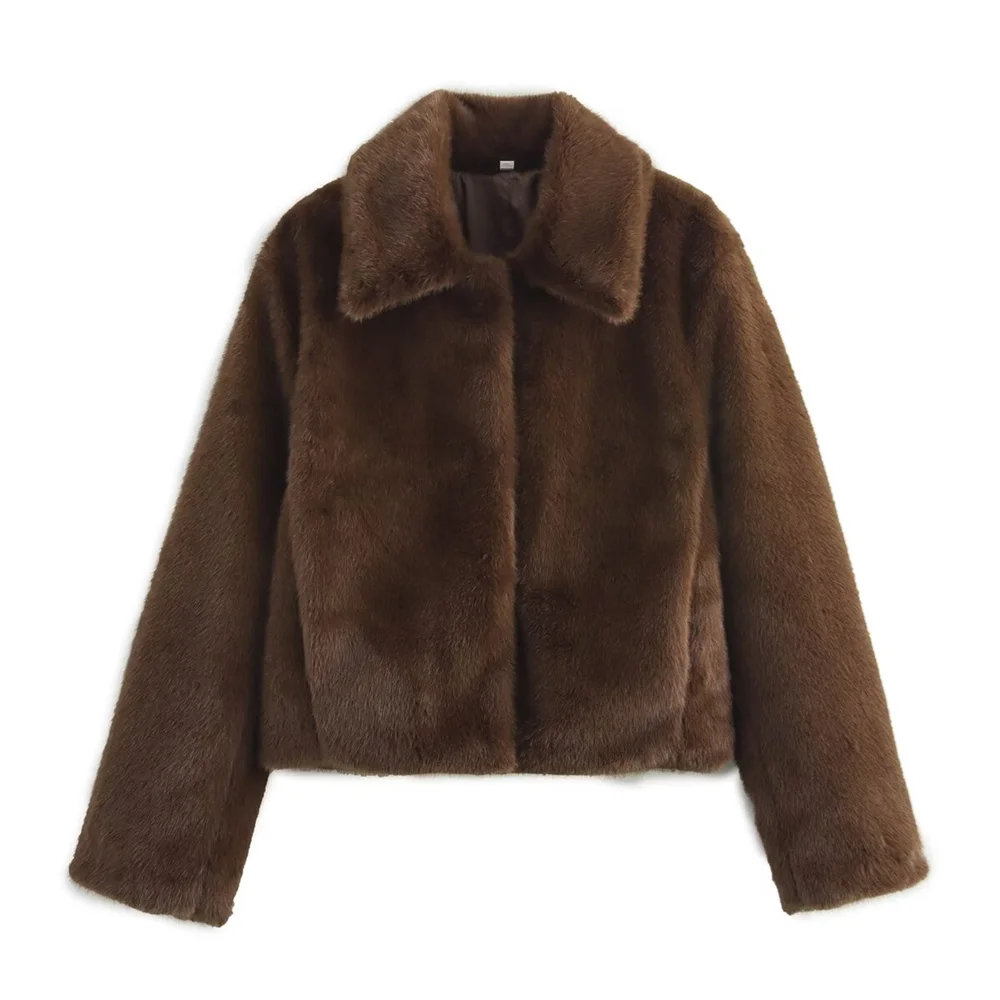 PB&ZA2024 Winter New Women's Clothing Style Versatile Collar Long Sleeve Artificial Fur Effect Short Coat