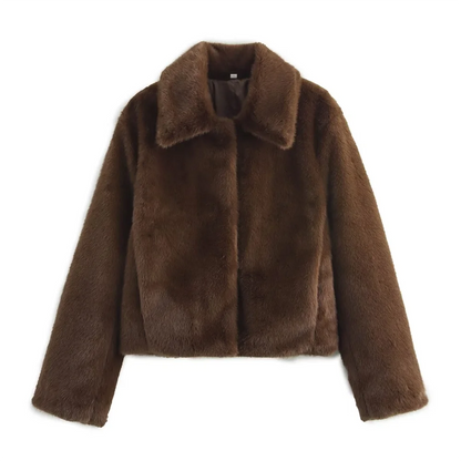 PB&ZA2024 Winter New Women's Clothing Style Versatile Collar Long Sleeve Artificial Fur Effect Short Coat
